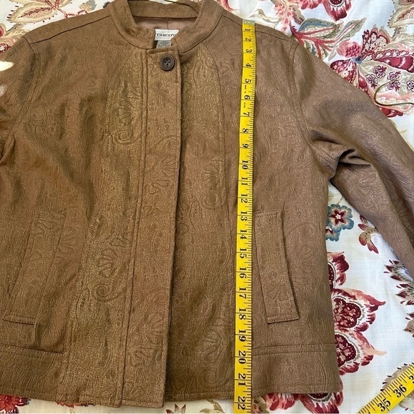 Chico’s Jacket Boxy Muted Leaf Print in Latte Brown w/ Metallic Gold Sheen Sz M - Picture 11 of 11